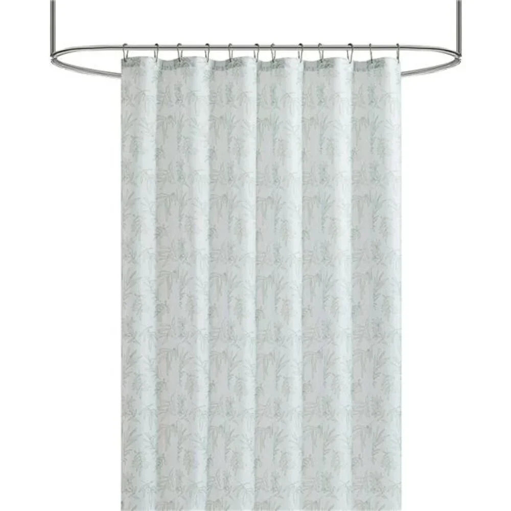 15-Piece Green Leaves Print Polyester Shower Curtain Set 70